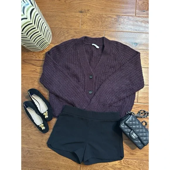 A.L.C. Burgundy Cleveland V-Neck Ribbed-Knit Cardigan Size M Retail$325 - Picture 2 of 16